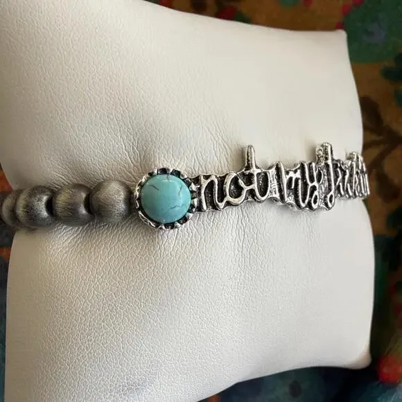 Not my First Rodeo Stretch Cowgirl Western Boho Navajo Pearl Silertone Bracelet - Picture 2 of 3